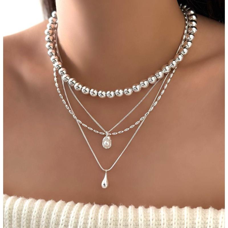 Stacked water drop necklace, hot-selling fashion multi-layer design pendant, women's versatile beaded necklace jewelry