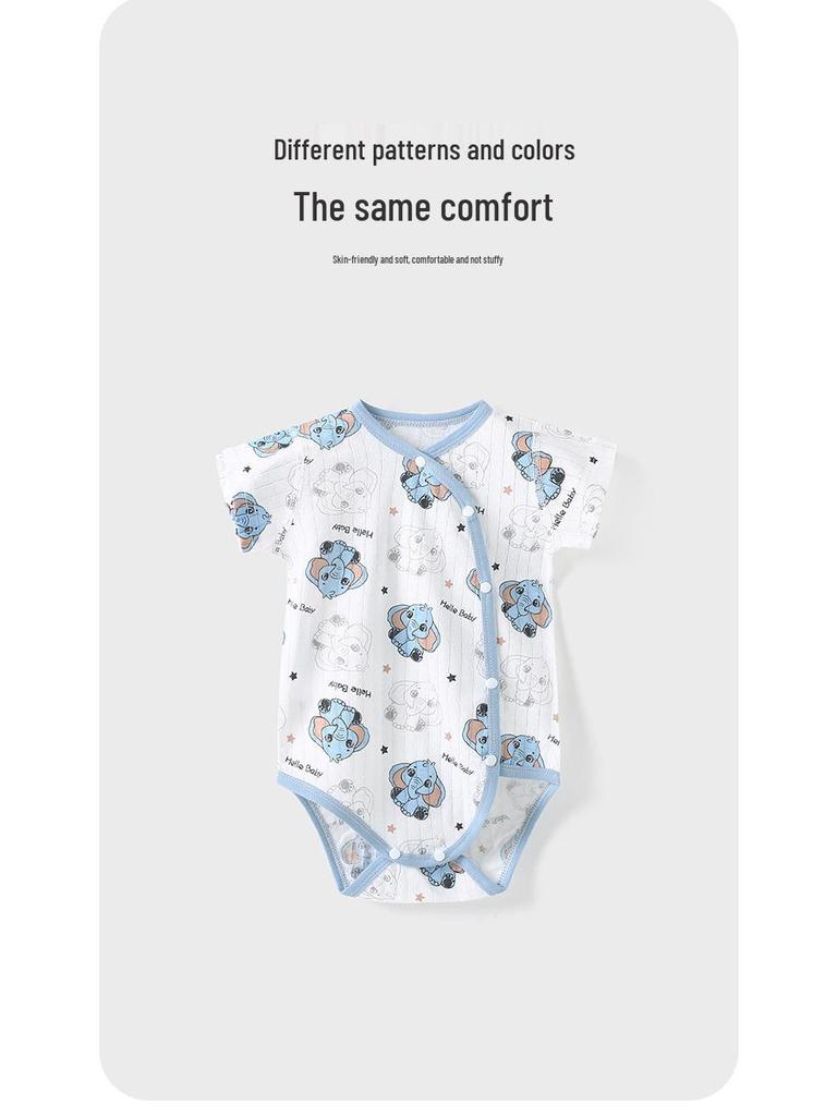 Reiner Baumwoll-Kurzarm-Neugeborenen-Body mit Druckknöpfen im Schritt - Leichter Baby-Strampler für Frühling und Herbst