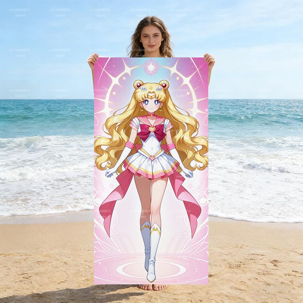 Sailor Moon Usagi Tsukino Beach Towel, Pink Magical Circle Anime Bath Towel