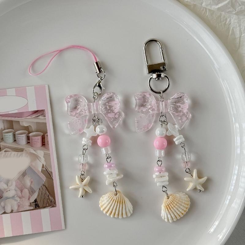 Versatile Shell Keychain Star Shells Pearls Charm Pendant Phone Strap Keychain for Backpack and Car Keys Decoration