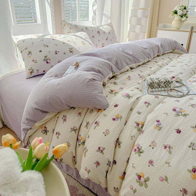 Class A maternal and infant grade, jacquard aerobic colored cotton, skin-friendly, comfortable, simple and literary 4pcs set on the bed