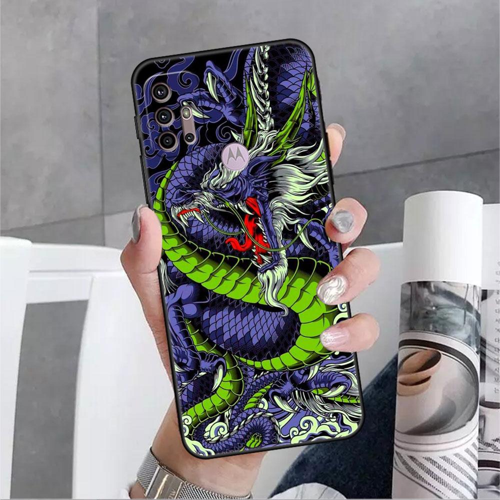 Husă Pentru Motorola G30 G60 G22 G9 Play G82 G52 G8 G9 G50 One Fusion Edge 20 Negru Moale Capas Telefon Modă Chinezesc Vintage Dragon