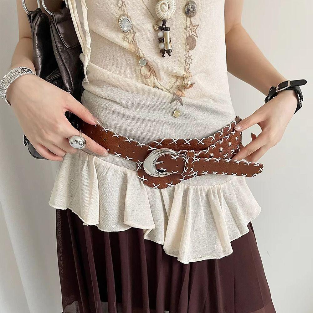 Korean Women's Belt Coffee Dress Jeans Belt Fashionable Wide Waist Belt  Streetwear