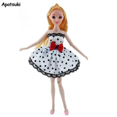 Lace White Skirt Dress Clothes for Barbie Dolls Clothes for 1/6 Doll Red Bowknot Decor Dresses for Barbie Doll House Accessories