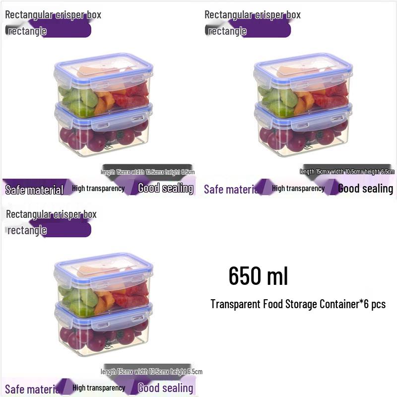 Xihe Food-Grade 650ml Food Storage Containers (6-Pack)