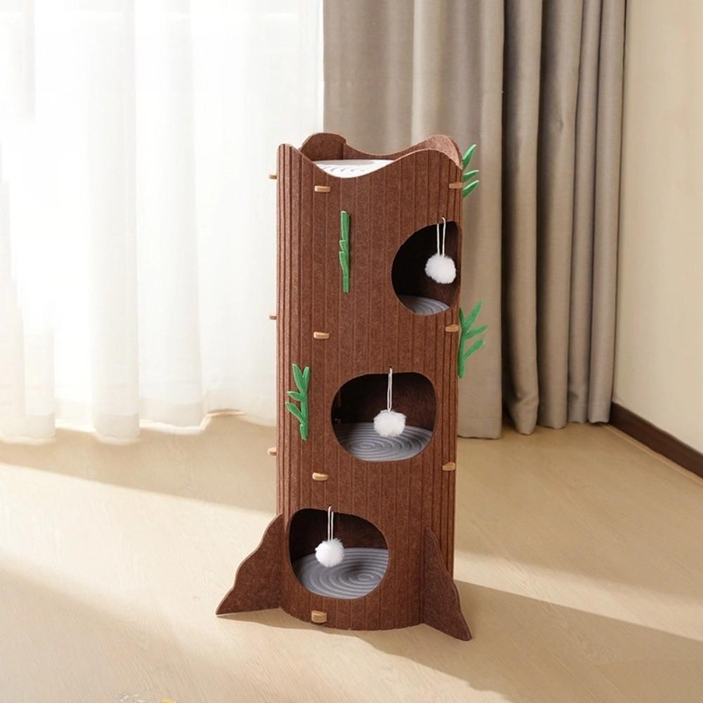 Felt Tree Hole Cat Bed All-in-one Cats Tunnel Condo Cave Cat House Scratching/Sleeping/Playing