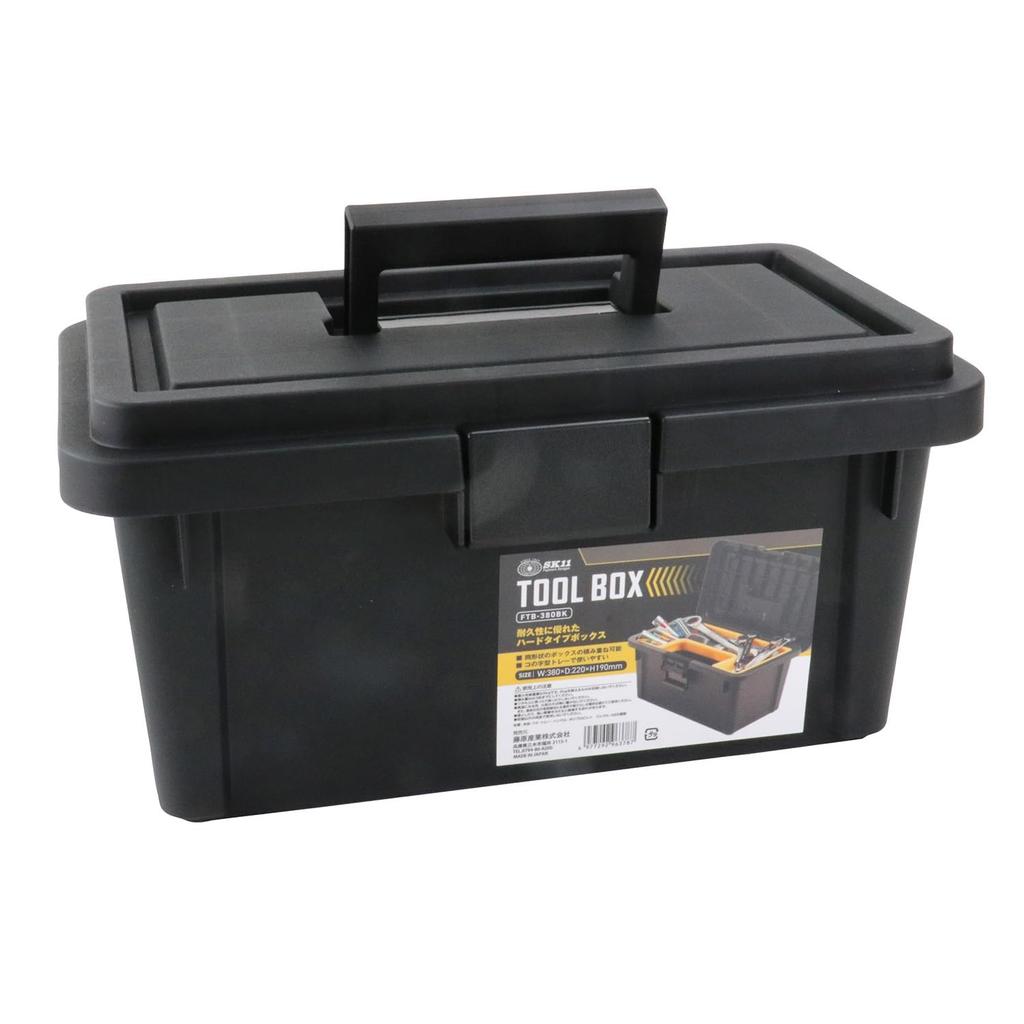 SK11 Toolbox Durable Hard with W380×D220×H190mm, Type, U-shaped Tray, Stackable, FTB-380BK