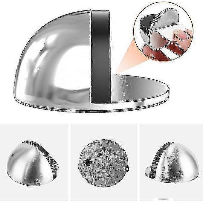 Set of 4 Door Stops, Stainless Steel Door Stops and Stoppers with Rubber Bumpers, Door Stops To Protect Doors, Walls and Furniture (Silver) - RIpj
