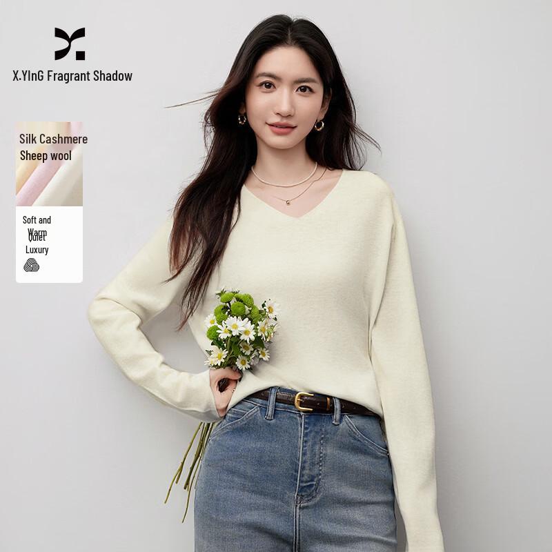 

Women s French Style Cashmere Silk Blend V-Neck Sweater L