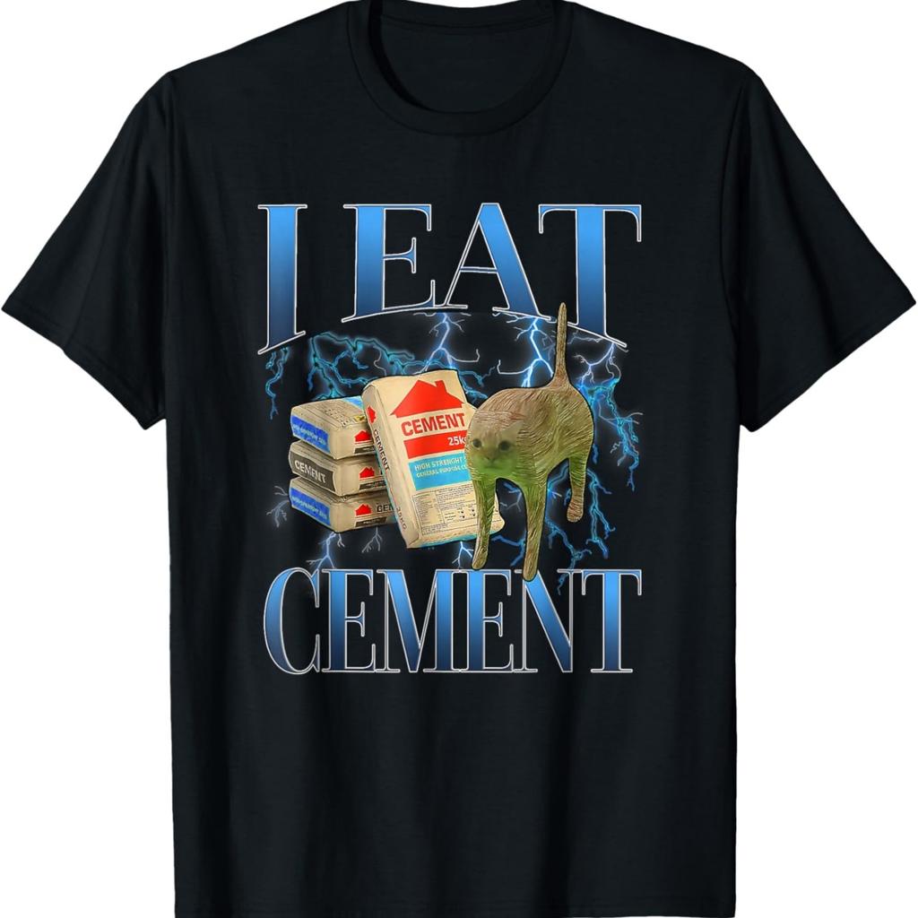 Ich esse Zement Verfluchte Katze Lustig Seltsam Spezifisches Meme T-Shirt(2)