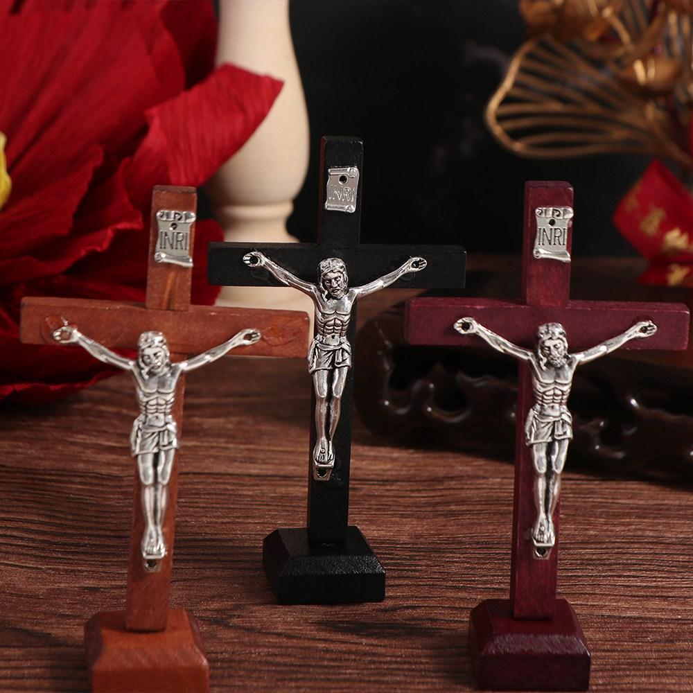 With Stand Wood Crucifix Religious Charm Catholic Catholic Jesus Cross Prayer Wooden Vintage Religious Decoration Office