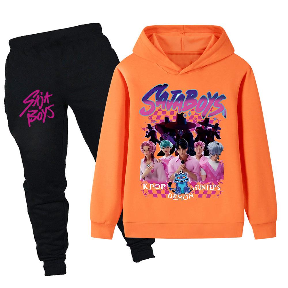PB1229 Kinder Jungen Mädchen Kpop Mira Zoey Rumi Sajaboys Print Langarm Kapuzenpullover Hose Hosen Kleidung Sets