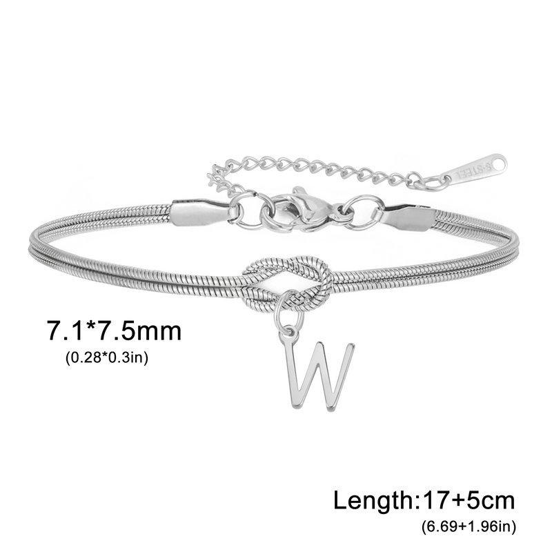 Stainless Steel 26-Letter Bracelet & Anklet with Double-Layer Knotted Snake Bone Chain