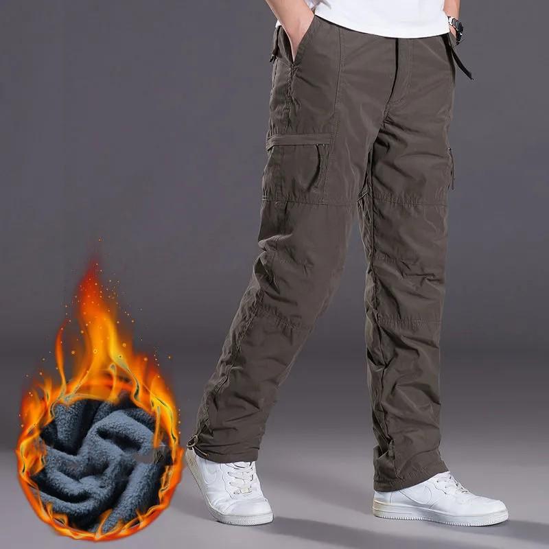

Мужские зимние флисовые толстые теплые брюки карго, повседневные термобрюки M