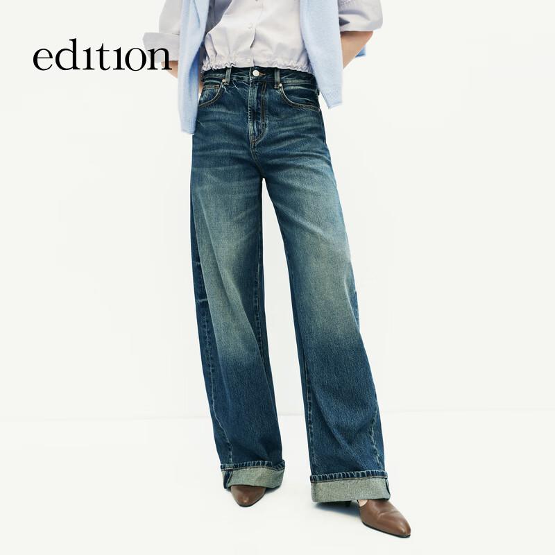 EDITION Women's Low-Rise Cotton Cropped Cuff Straight Jeans