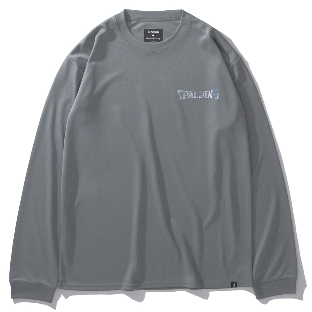 SPALDING Long Sleeve T-Shirt with Hologram Wordmark, Heather Gray, Size XL, SMT24177