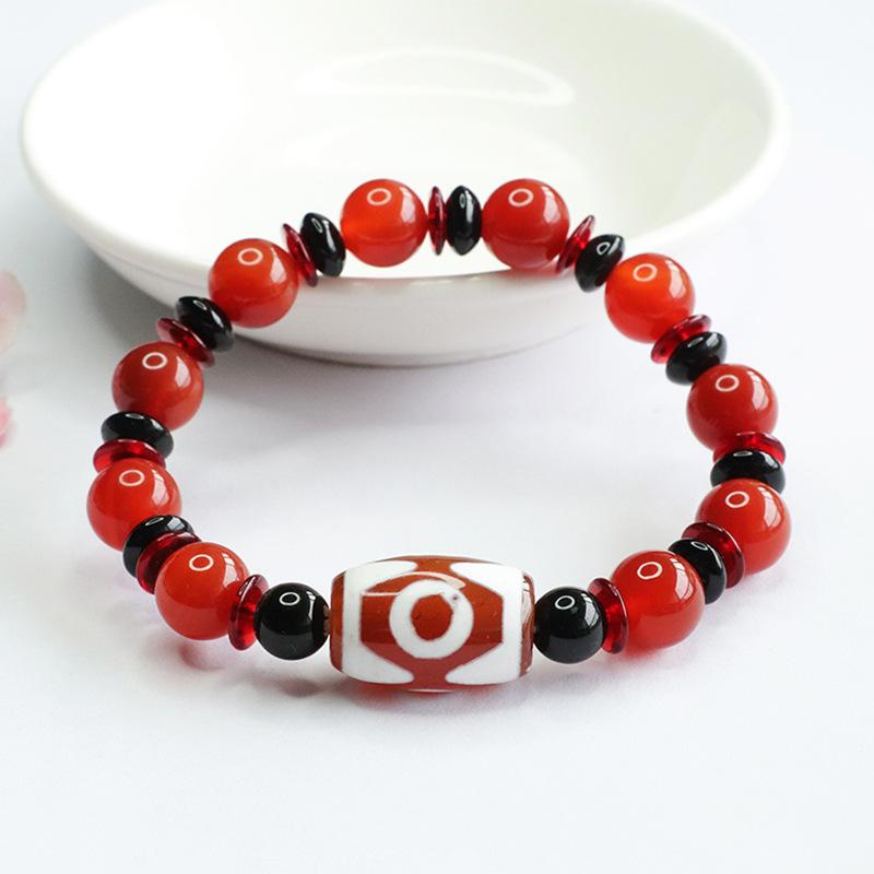 2026 Ximang Red Agate Bracelet Three Eyes Dzi Chalcedony Live Generation S4061803 Multi about 10mm