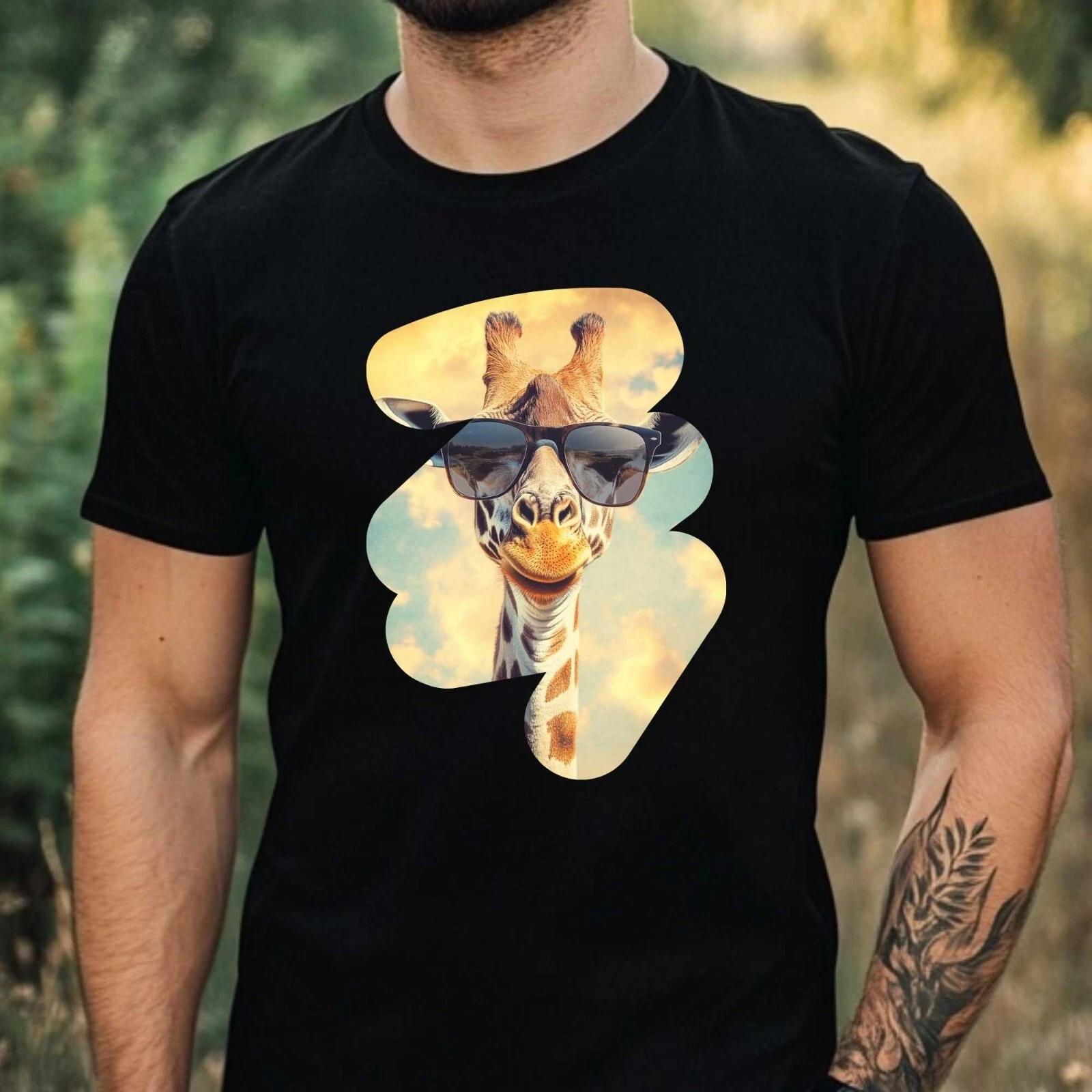 T-Shirt Herren Giraffe mit Sonnenbrille Motiv Baumwolle Größe XS bis 5XL XL
