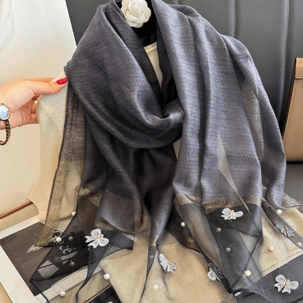 Elegant Thin Silk Scarf Bow Lace Scarf Wraps Fashion Embroidery Scarf Spring
