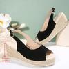 Fashion Black Suede Peep Toe Sandals Women Bohemia Metal Buckle Platform Wedge Heels Shoes Women Comfortable Light Weight Heeled Sandals