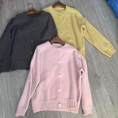 Neuer einfacher lässiger Knopf Rundhals Lockerer fauler Stil Pullover Cardigan Damen Cardigan Jacke Damen