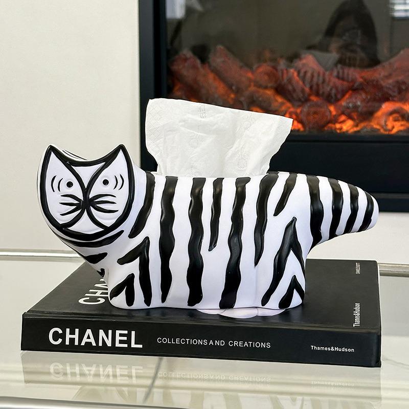 Aesthetic Striped Cat Tissue Box Creative Cartoon Napkin Holder Decorative Home Ornament for Living Room Bedroom Desktop Cute