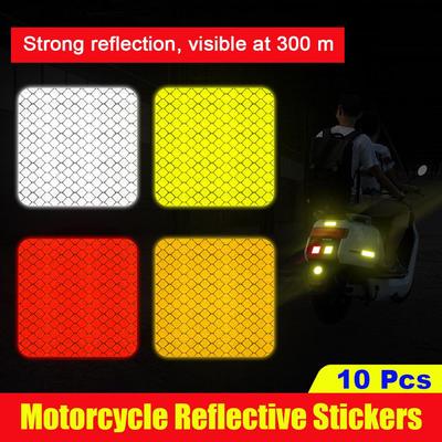 Motorcycle Reflective Stickers 10pcs 5cm Strong Reflection 300m Visibility Round/square Night Safety Warning Decals For Bik J7p7