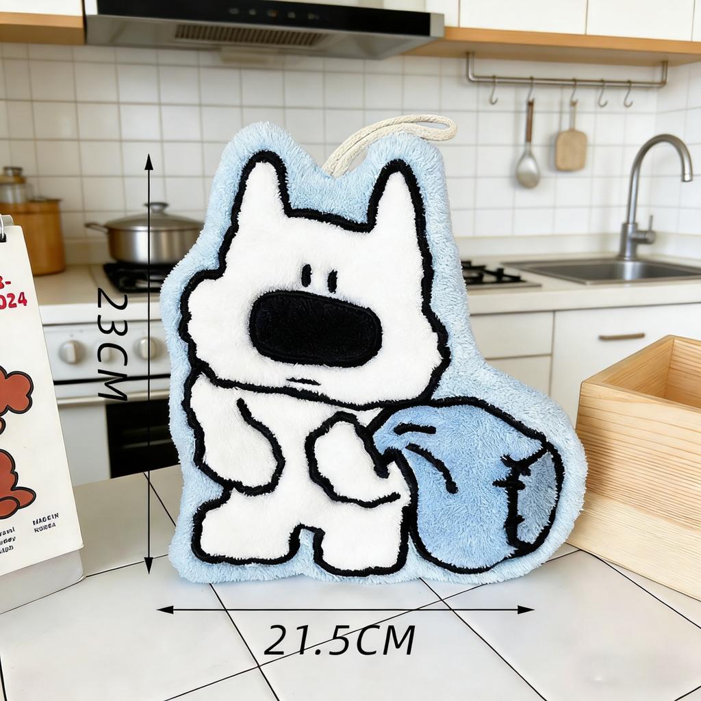 Cartoon Puppy Hand Towel with Fun Design, Hanging Style Absorbent Towel, Cute Hand Towel for Kitchen and Bathroom