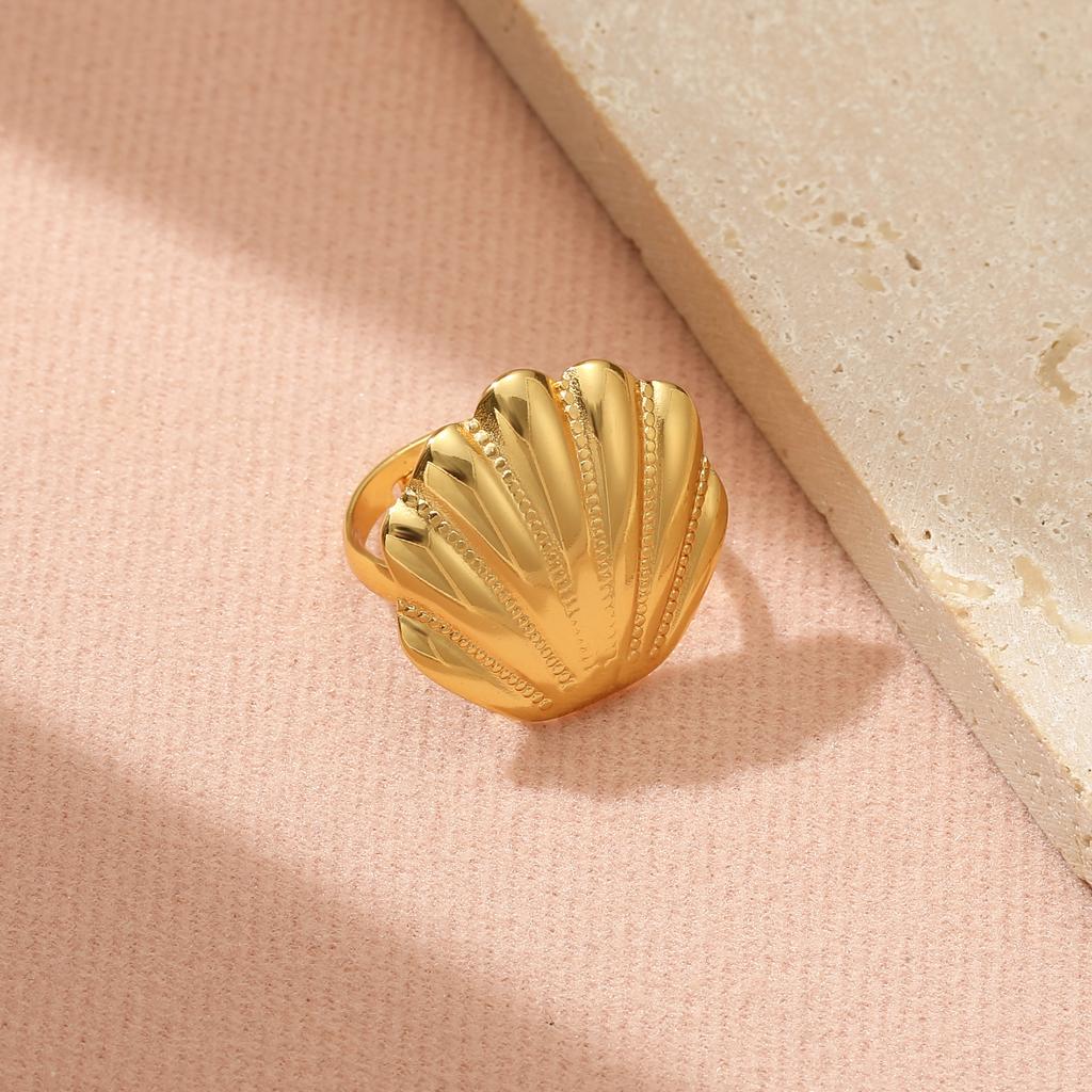 Golden Plated Seashell Open Adjustable Ring for Women Bohemian Summer Jewelry Gift