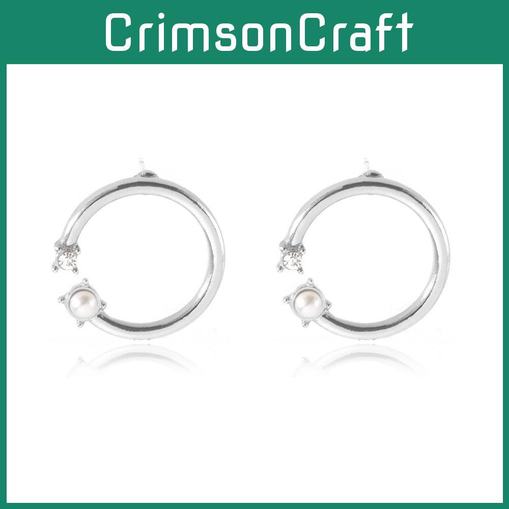 Classy Round Pearl Diamond Stud Earrings Alloy Material Trendy Jewelry