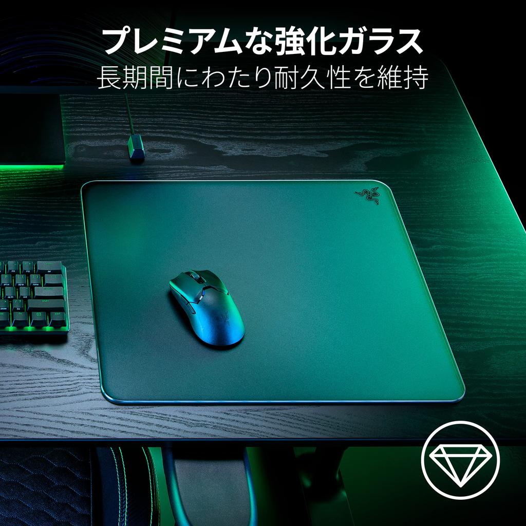 Razer A glass gaming mousepad that allows for smooth mouse operation without Features a premium tempered glass for optimal optical sensor rounded and