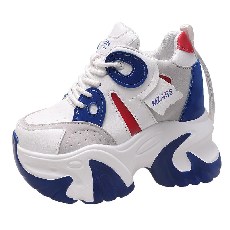 

Fashion Women Walking Sneakers New Autumn Lace-up High Platform Chunky Shoes Breathable Leather Shoes 10.5CM Wedge Heels Casual Shoes 34