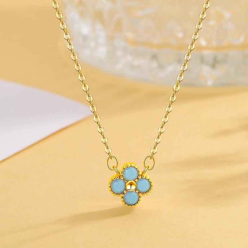 

925 Sterling Silver Colorful AAA CZ Gold Color Clover Necklace Elegant Pendant Jewelry for Women Valentine s Day Gift