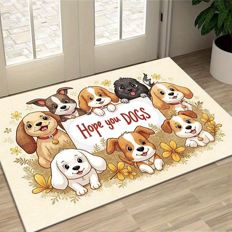 Cute Cartoon Dog Welcome Door Mat Non-Slip, Hope You Like Dogs Entrance Rug for Pet Lovers, Washable Indoor Floor Carpet