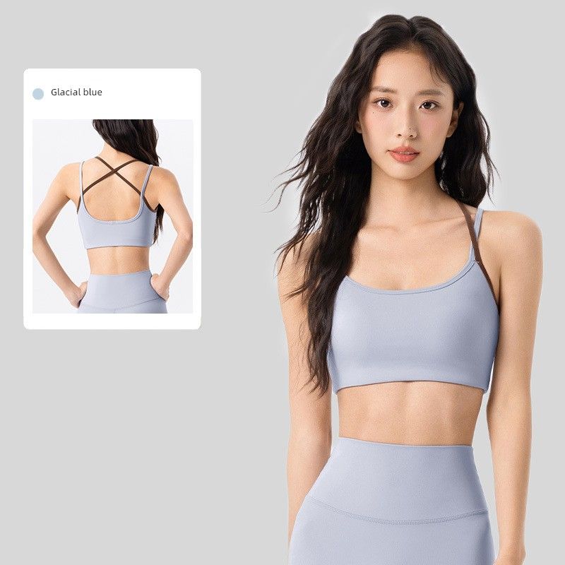 Lu Same Style Double-Shoulder Strap Sling Sports Intimates Women's Fixed Cup Bubble Wrap Running Beauty Back Yoga Vest Workout Bra