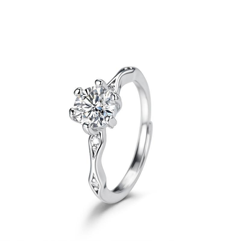 Fashionable And Minimalist Four Claw Full Diamond Women'S Engagement Ring Silver Zircon Adjustable Women'S Ring