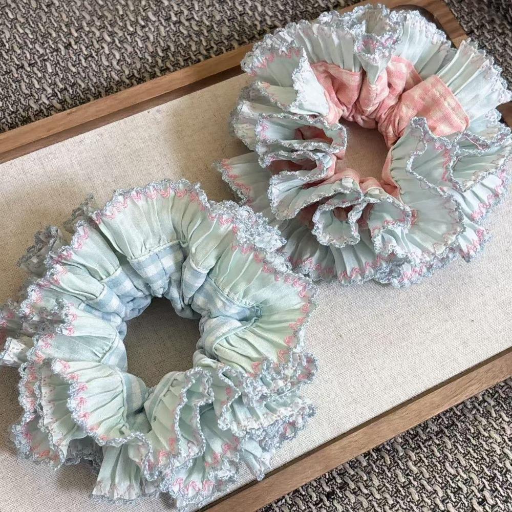 Multilayer Plaid Scrunchies Elastic Exaggerated Hair Ring Exquisite Large Lace Hair Tie  Lady