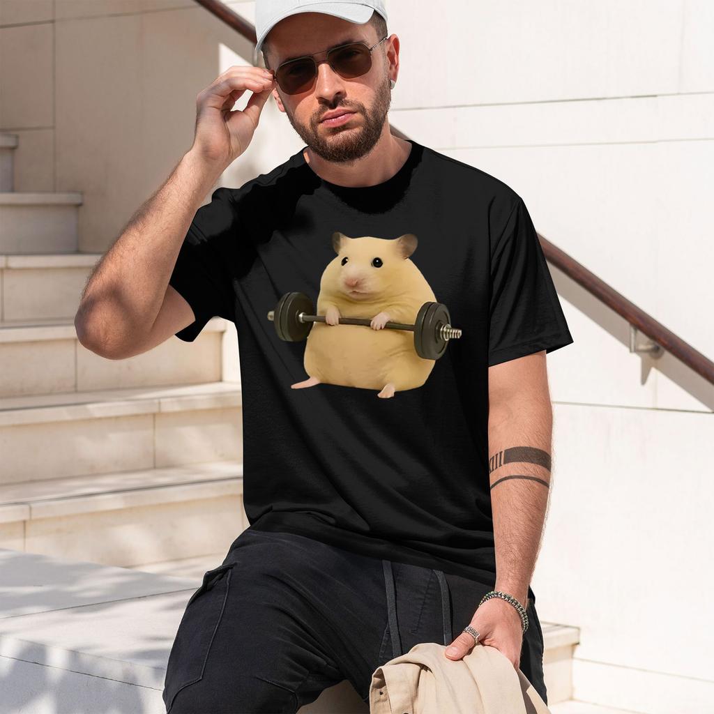 Cute Hamster Lifting Dumbbell Unisexs Tshirt Funny Animal Design For Casual Wear And Gym Outfits Perfect Gift For Fitness Enthusi