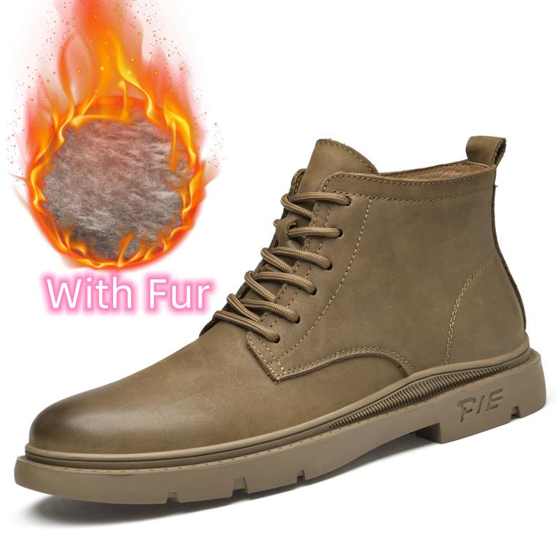 Fashion Outdoor Male Motocross Boots All-match Fashion Mens High Top Sneakers Men Lace-Up Men's Shoe Genuine Leather Fashion Ankle Boots