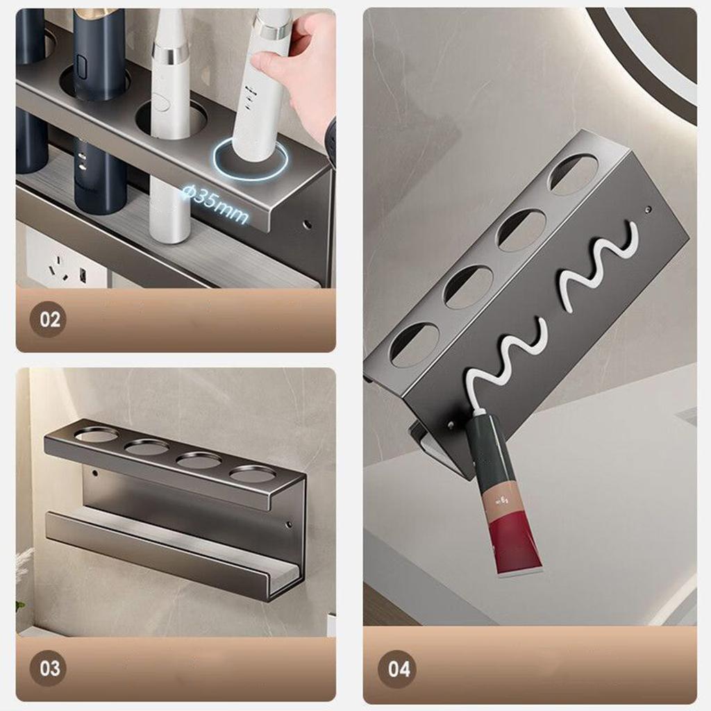 Suport de periuțe de dinți montat pe perete pentru duș, organizator umeraș pentru periuțe de dinți și pastă de dinți pentru băi de cămin, 2/3/4 sloturi