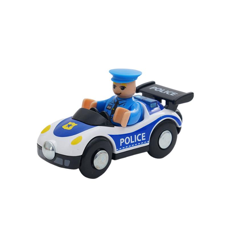 Plastic Inertial Police Car Engineering Vehicle Trailer Compatible with Wooden Thomas Train Track Toy