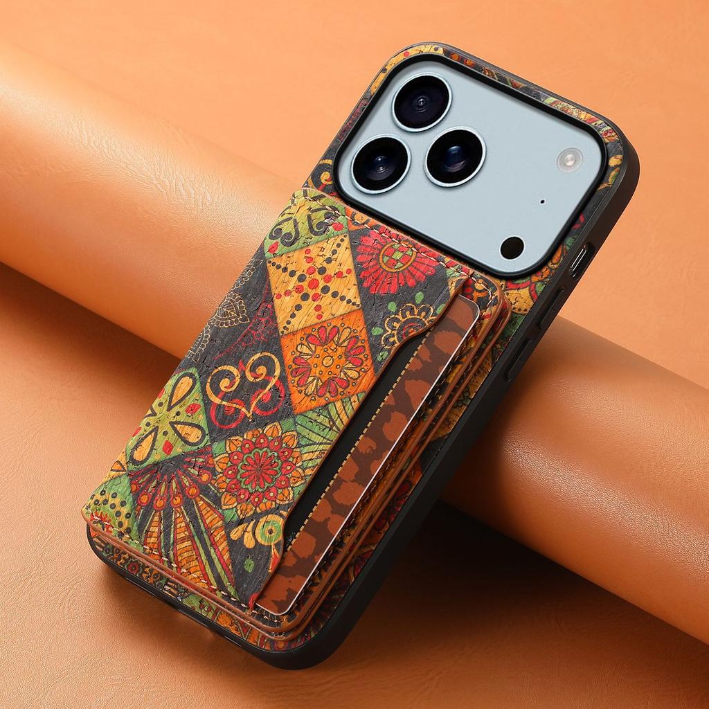 Flower Style Phone Case for iPhone 17 Pro Max 17Air 16e 16 15 Plus 14 13 12 11 Wine Cork Wood Synthetic Leather Card Slot Wallet