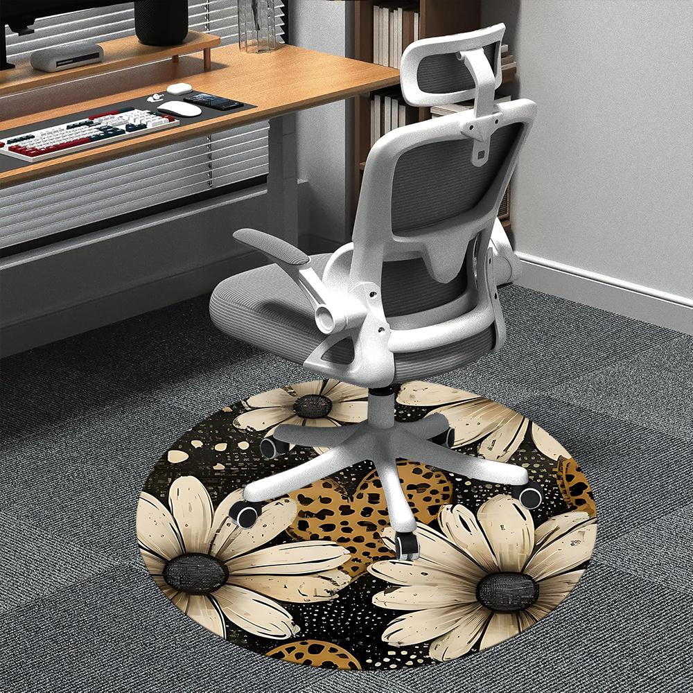 

1pc Floral Leopard Office Round Area Rug, Indoor Mat Suitable ForOffice, Under Office Chairs Bedroom Living Room Home Decor, Room Deco 119 80cm by 80cm