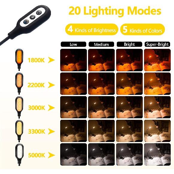 2022 New Style Portable USB Rechargeable LED Reading Light Amber Color Brightness Adjustable Clip-On Book Lights