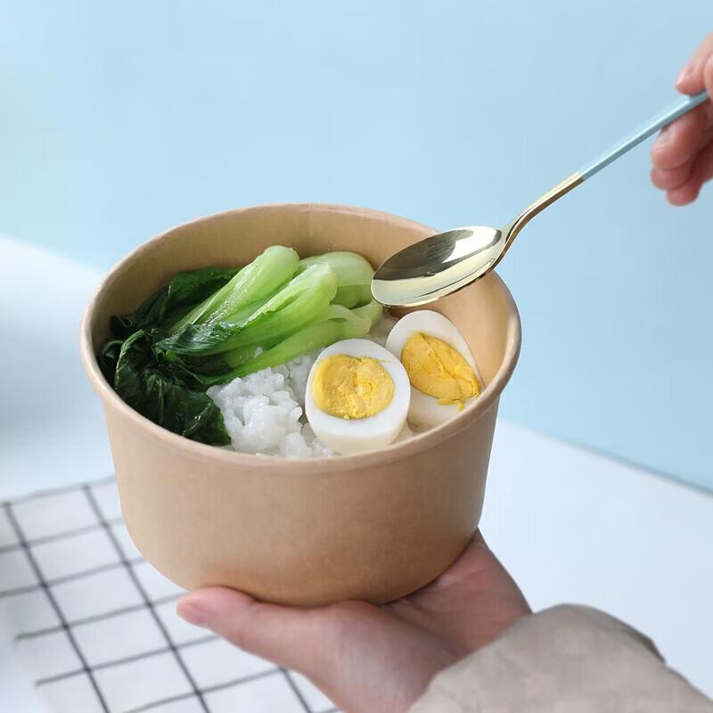Fangcaodi 1000ml Disposable Kraft Paper Takeout Bowls with Lids (50-Count)