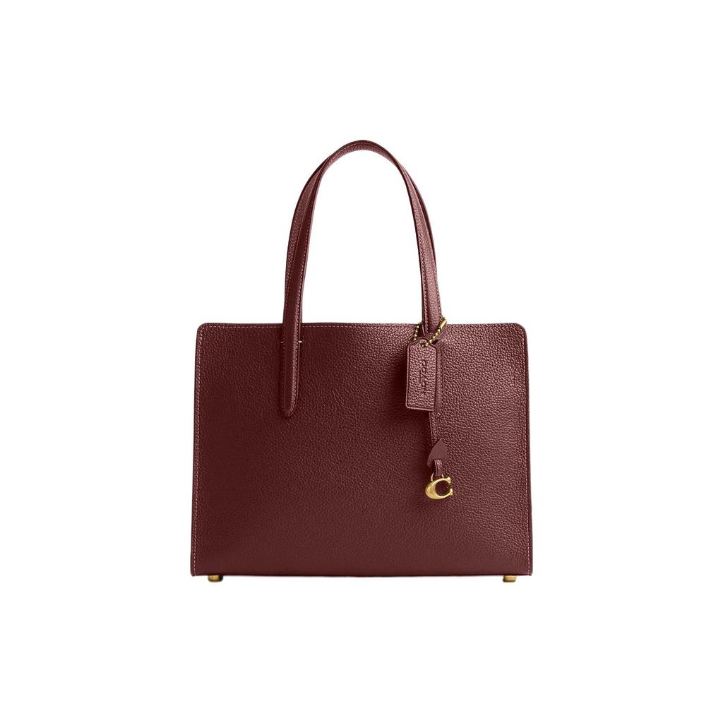 New COACH Carter Pebbled Leather Tote Bag, Shopping Bag, Handbag Large Women's Brown Red CJ806-B4WN