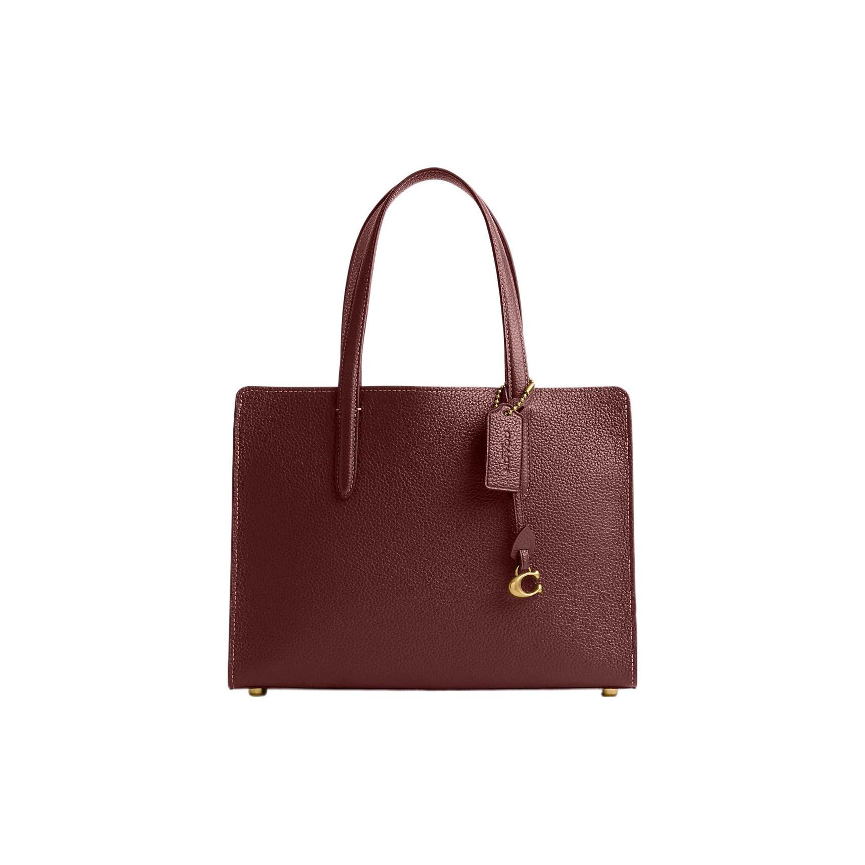 

New COACH Carter Pebbled Leather Tote Bag, Shopping Bag, Handbag Large Women s Brown Red CJ806-B4WN 27.9*10.9*20.3CM