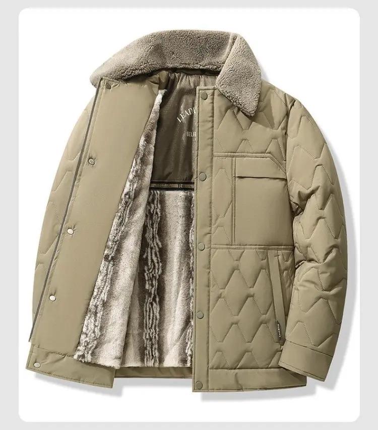 Men's Winter Lapel Jacket with Lambswool Fur Collar & Nano Mink Velvet - Thickened Warm Cotton