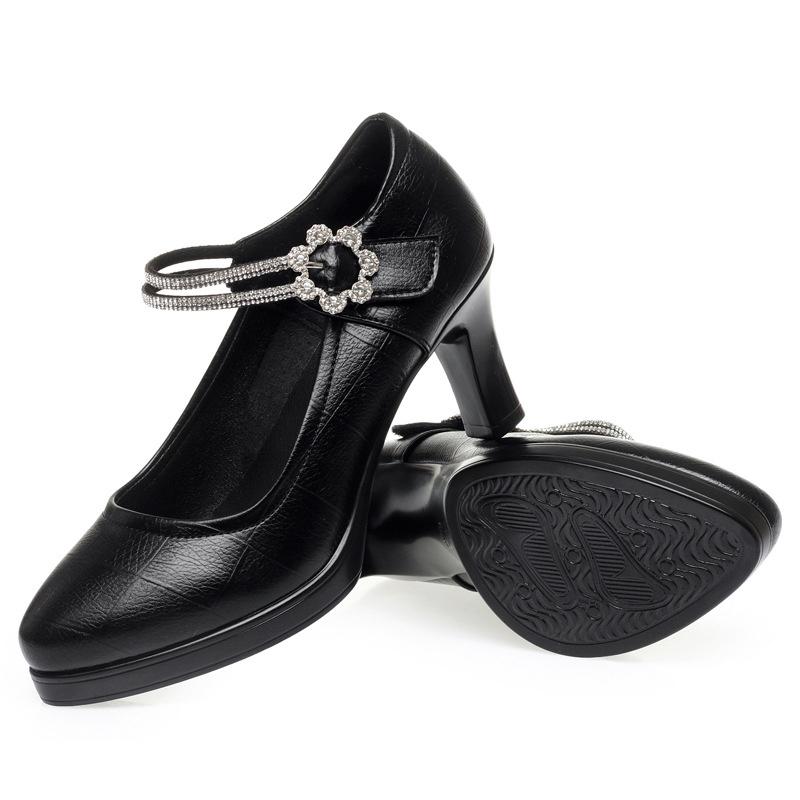 Fashion Comfortable Shallow Soft Leather Ankle Band Mary Jane 2025 Spring Block Middle Heels Shoes Platform for Office Mom