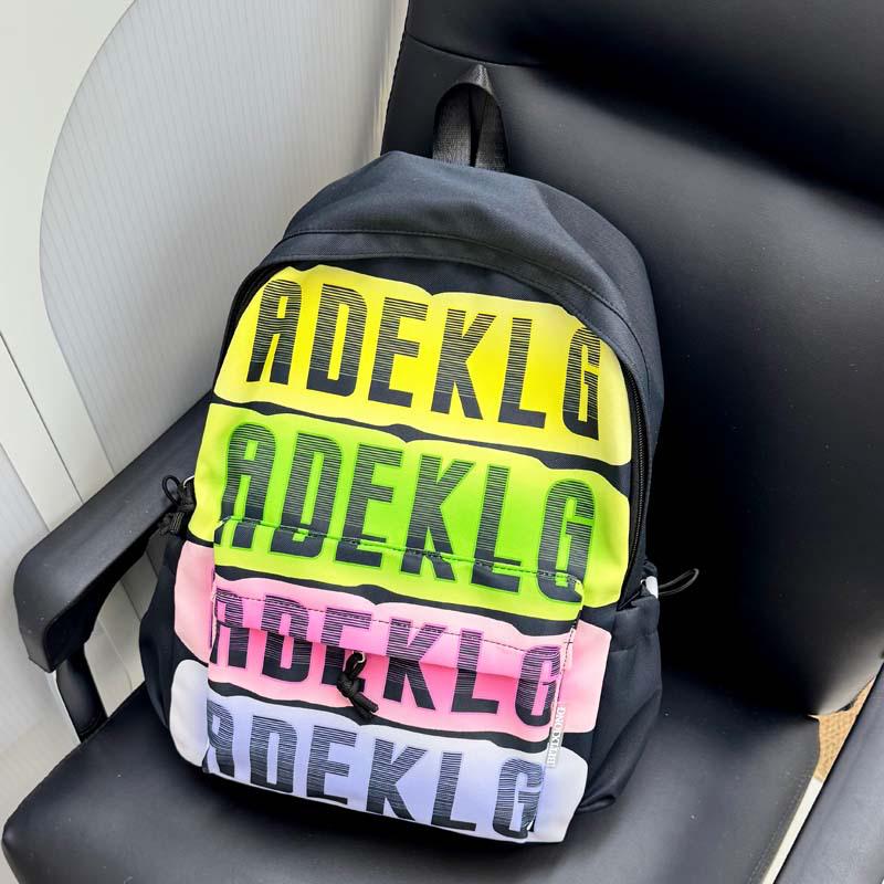 

Japanese Letter Print Backpack - Large Capacity for Student Travel & Laptop Use 15-inch чорний